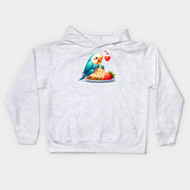 cute love birds are eating Mexican specialties, Tacos, Burritos, Enchiladas, Quesadillas, Guacamole, Fajitas, Chiles Rellenos, Tamales, Mole, Chilaquiles, Kids Hoodie by art poo